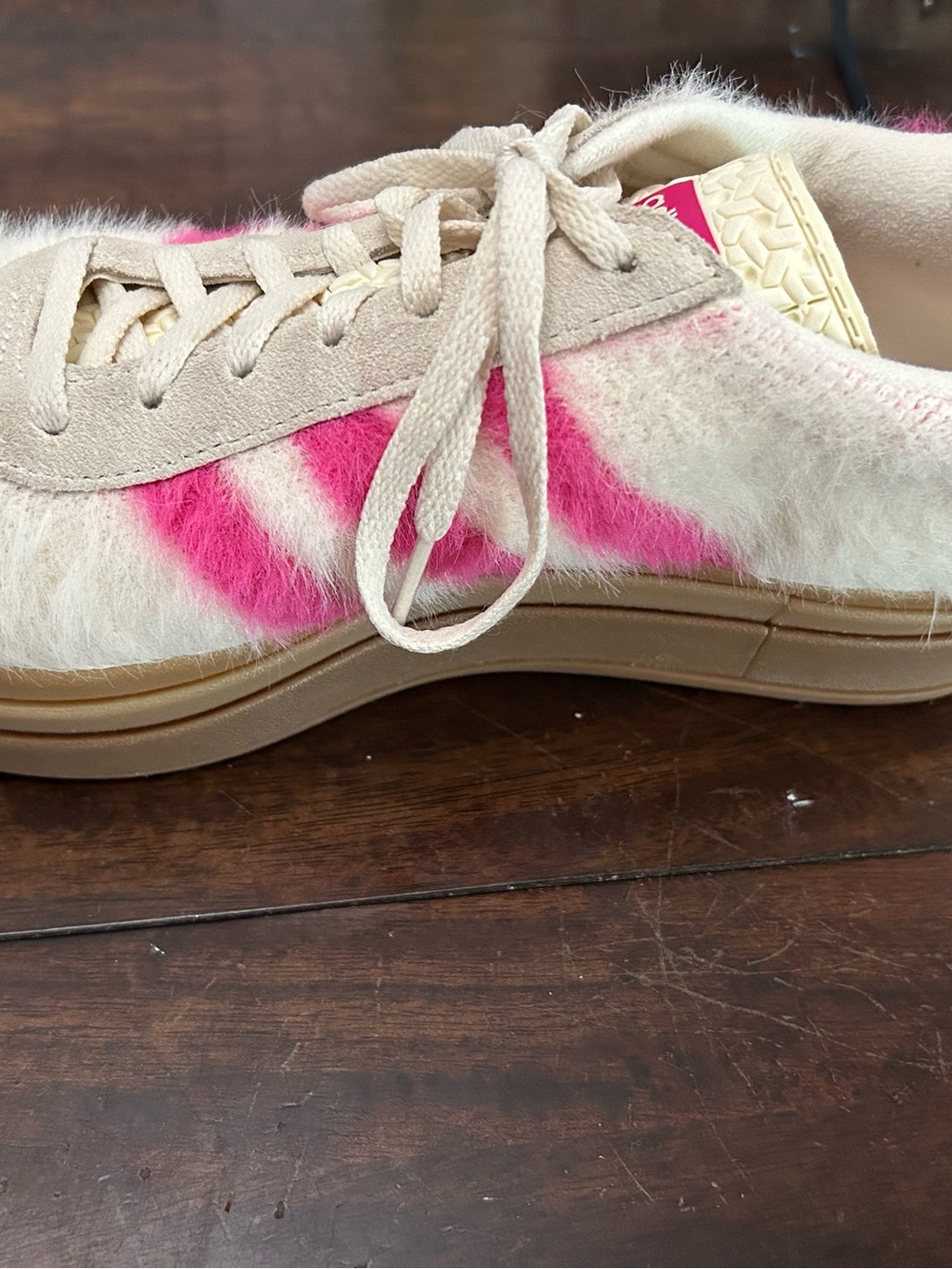 adidas Women’s Beige and Hot Pink Fuzzy Sneakers - Picture 3 of 8